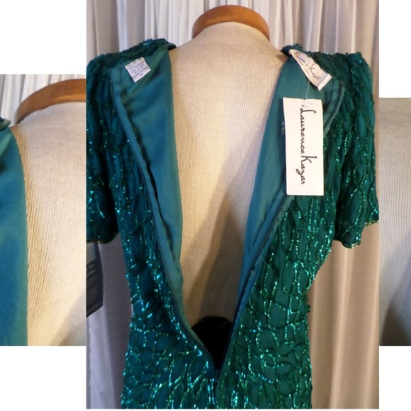NWT Lady XL Silk Teal Long Gown Sequins Bead Dress - Picture 2 of 8